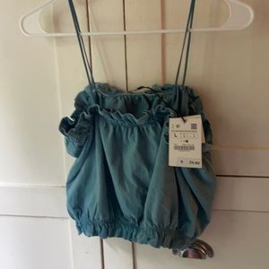 Zara top size L slate blue with ruffles